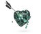 Broken glossy metallic heart with arrow