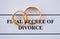 Broken golden wedding rings divorce decree document