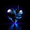 A broken heart with blue flames on a black background