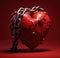 A broken heart in chains. A broken heart. A glued heart