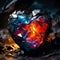 Broken heart with fiery lava inside. Flame symbol of love. Intense emotions, depicted by a heart breaking or burning