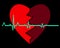Broken heart with flatline on black background. vector illustration.