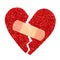 Broken Heart. Glitter ripped heart fixed with adhesive bandage