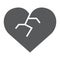 Broken heart glyph icon, love and broke, heartbreak sign, vector graphics, a solid pattern on a white background.