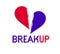 Broken heart icon lonely and missing mate lover girlfriend, divorce breakup and loneliness vector concept symbol, stylish