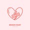 Broken heart illustration. Heartbreak flat line icon, relationship problem. Break up sign