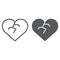 Broken heart line and glyph icon, love and broke, heartbreak sign, vector graphics, a linear pattern on a white