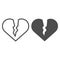 Broken heart line and glyph icon. Sad love vector illustration isolated on white. Heart brake outline style design