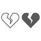 Broken heart line and glyph icon, valentine and relationship, sad love sign, vector graphics, a linear pattern on a