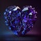 Broken heart made of blue tanzanite isolated on black background.