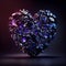 Broken heart made of iolite isolated on black background.