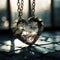 Broken heart necklace on a table with a blurry background, AI
