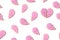 Broken heart pattern. Breakup, separation, divorce, significant other. Different halves of the hearts on a pink background. St.