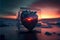Broken heart shaped ice block on frozen icy background at sunset valentine\\\'s love concept