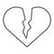 Broken heart thin line icon. Sad love vector illustration isolated on white. Heart brake outline style design, designed
