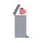 Broken heart thrown into the trash can. Vector illustration, clipart.