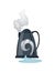 Broken home appliances. Damaged kettle. Domestic icon isolated on white. Burning electronics. Homeappliances or burnt