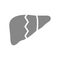 Broken human liver gray icon. Diseased internal organ, acute pain symbol