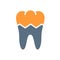 Broken human tooth colored icon. Damaged, diseased internal organ, acute pain, transplant rejection symbol