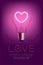 Broken Incandescent light bulb switch on set Love heart valentine concept, illustration