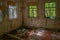 Broken interior of a village house in the Chernobyl Exclusion Zone in the Ukraine