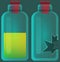 Broken laboratory beaker with reagent. Theme of chemistry, medicine. Explosive chemical reaction