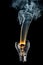 Broken light bulb and smoke from a burning spiral on a black background