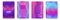 Broken lines gradient report cover templates vector set. Blue pink violet gradient texture covers