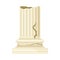 Broken marble pillar, roman stone column ruin, ancient temple architectural element vector illustration