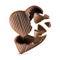 Broken milk chocolate heart shaped candy isolated on the white background