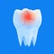 Broken molar tooth with red dot