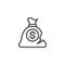 Broken money bag line icon