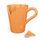 Broken orange mug on white background. 3d rendering