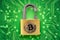 Broken padlock with bitcoin logo