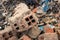Broken Pieces of Concrete/ Cement Wall with Bricks in Junkyard - Heap of Construction Garbage/ Trash - Vintage Rough Texture