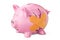 Broken piggy bank with adhesive plaster, 3D rendering