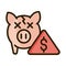 Broken piggy bank crisis financial business stock market line and fill icon