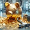 Broken Piggy Bank Personal Debt Bubble Dollars Saving Money Banking Global Currency Gold Coins Hammer AI Generated