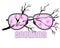 Broken pink glasses with the words growing up