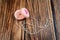 Broken pink toy yoyo on wooden background.