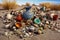 broken pottery and artifacts scattered in the dirt