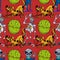 Broken robot, funny dog, alien seamless pattern