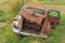 Broken rusty Soviet car GAZ M20 in the Belarusian museum complex Stalin`s Line