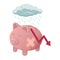 Broken sad piggy bank: financial failure