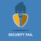 Broken seal and a hacker icon. Cyber security concept