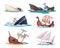 Broken ship. Damaged sailor boats swim accident crash brigantine exact vector cartoon ship illustrations