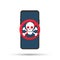 Broken smartphone. Malware notification on smartphone. Reporting a virus, malicious application, spam or hacking