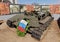 Broken Soviet tank t-34 with a mourning wreath