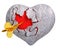 Broken stone heart with red inside it, and Cupid`s arrow, 3d re