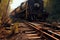 broken train rails near derailed locomotive